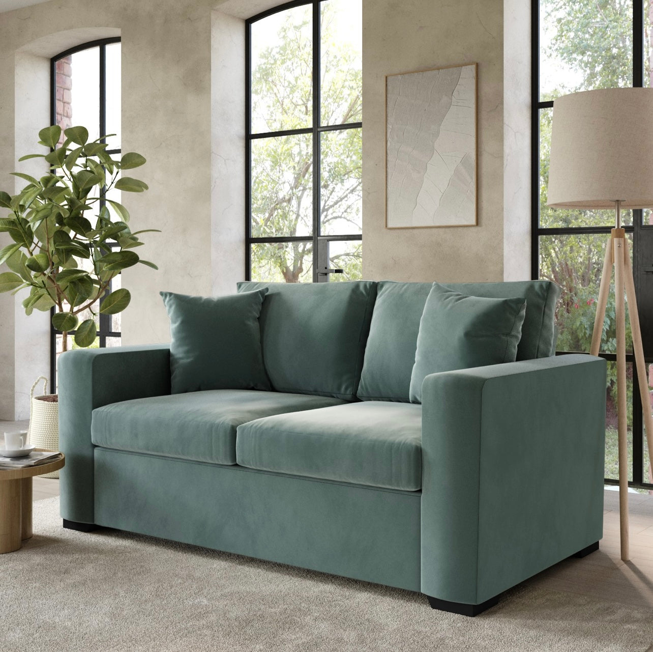 Velvet Sofa Bed 2 Seater Sleeper Sofa with Mattress and Cushions