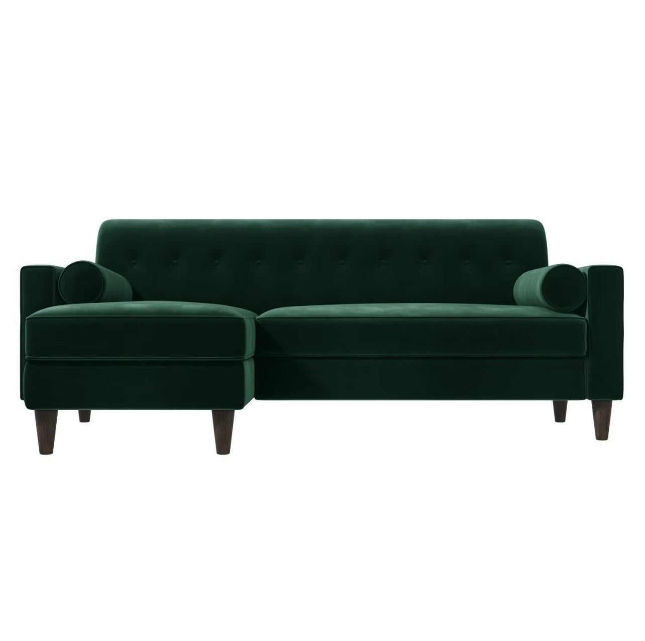 Velvet Corner Sofa Three Seater Couch with Bolster Cushions
