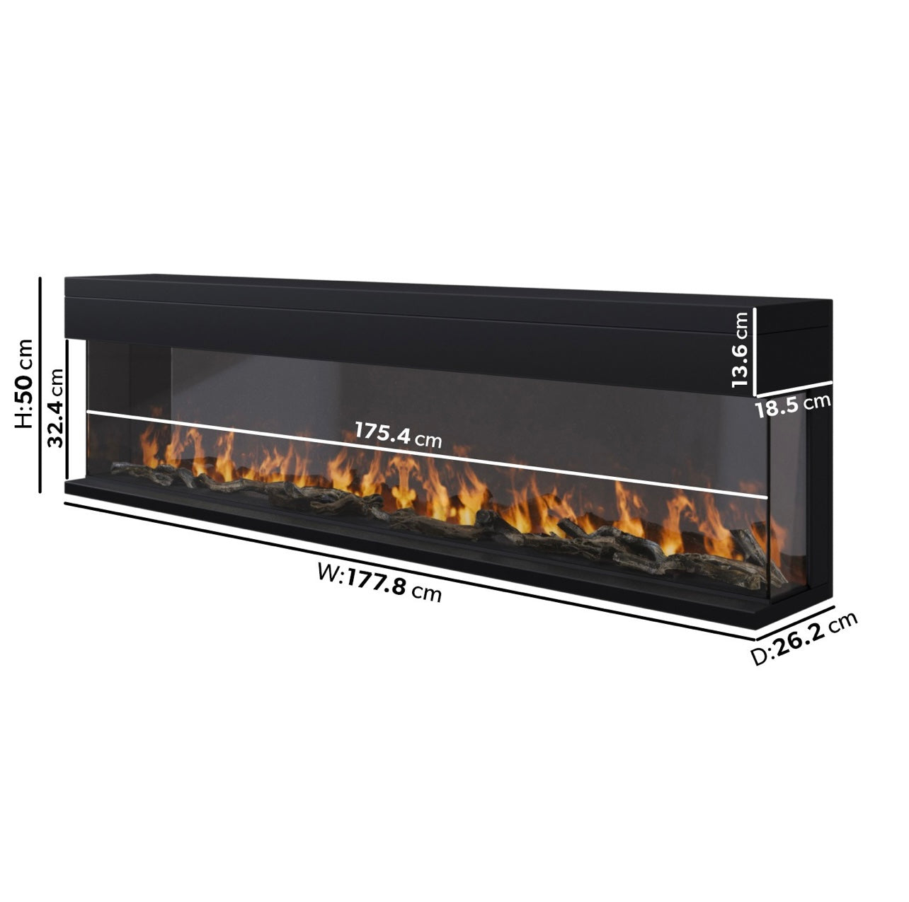 Media Wall Inset Electric Fire with LED Flame and Remote Control