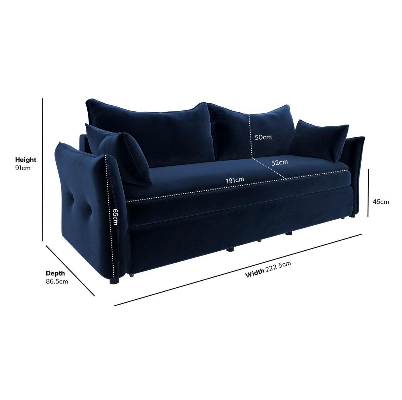 Sofa Bed 3 Seater Velvet Sleeper Sofa with Mattress and Cushions