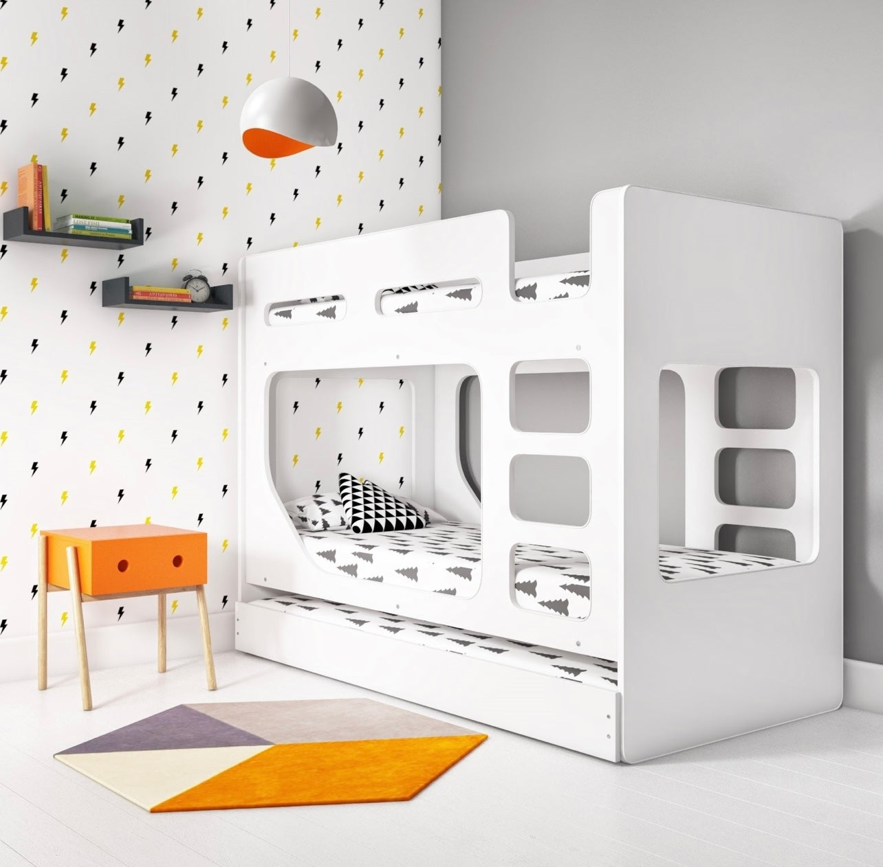 Kids Bunk Bed Wooden Frame Single Sleeper with Pull Out Trundle