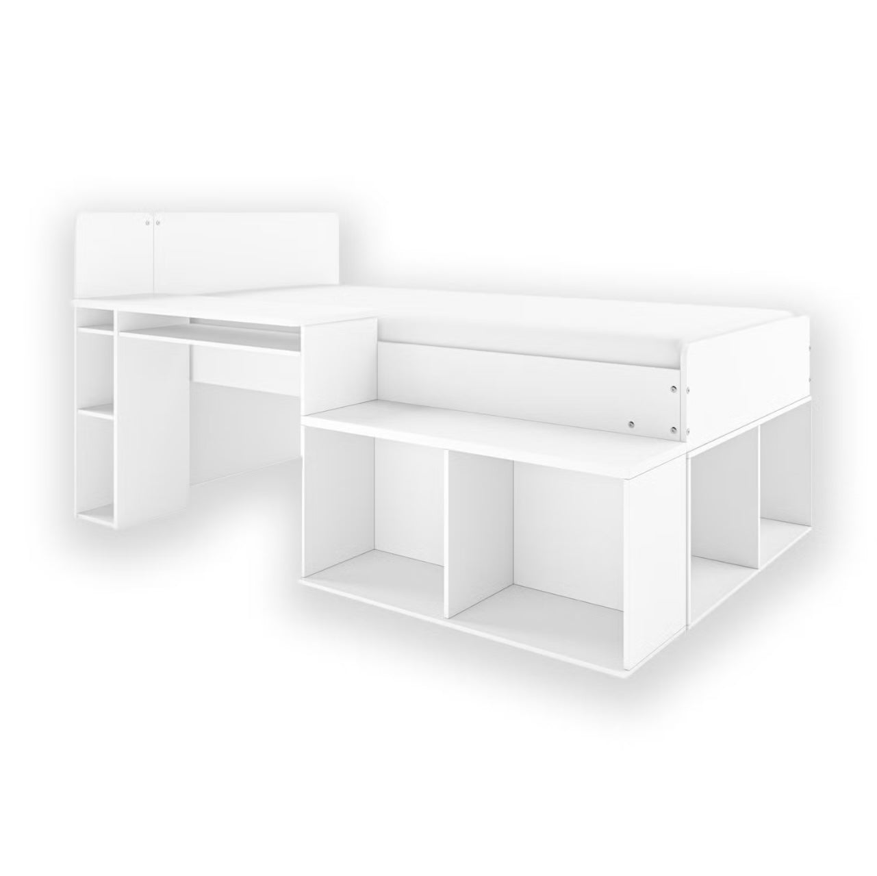 Kids Mid Sleeper Cabin Bed Frame Single with Shelves and Built in Desk