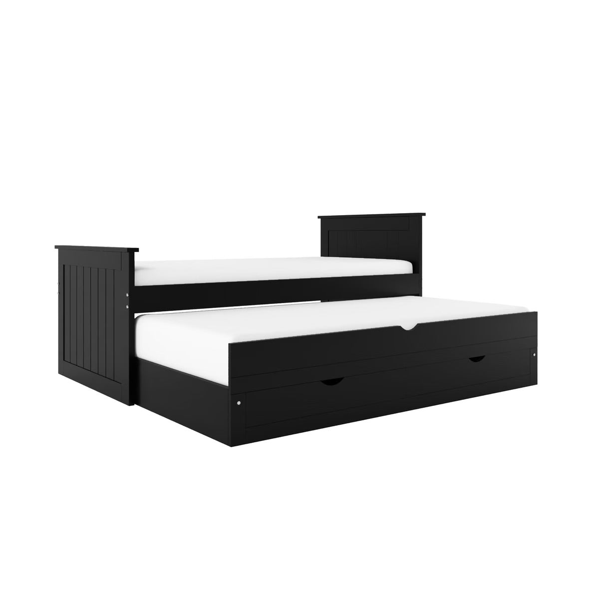 Black Guest Bed Pull Out Trundle with Storage Drawers