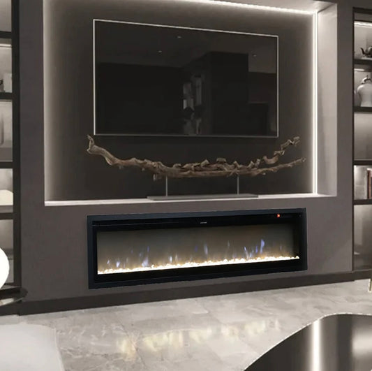 Black 60 Inch Electric Fire Media Wall Inset with LED Flame