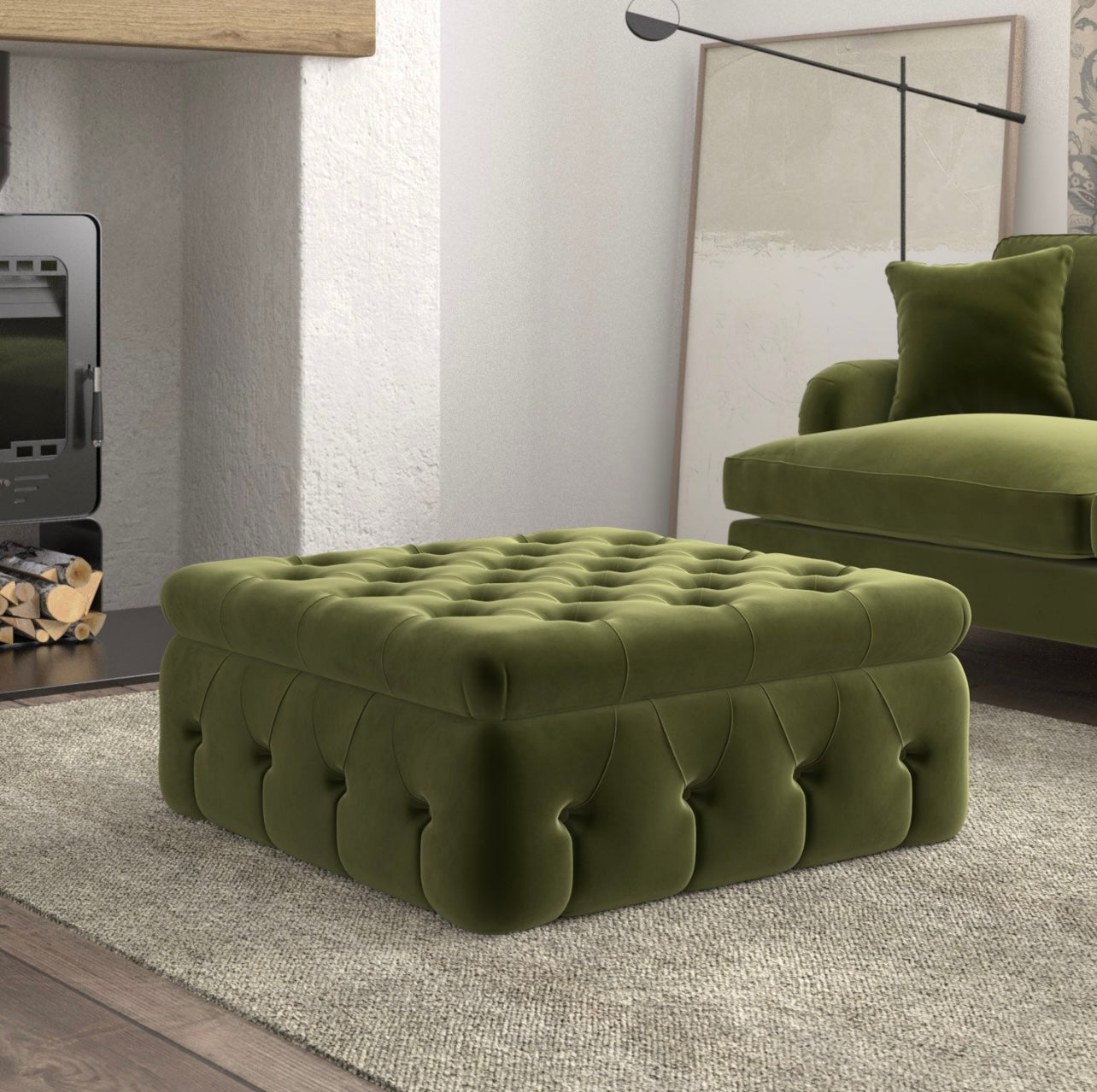 Velvet Footstool Ottoman Pouffe Upholstered Soft Stool