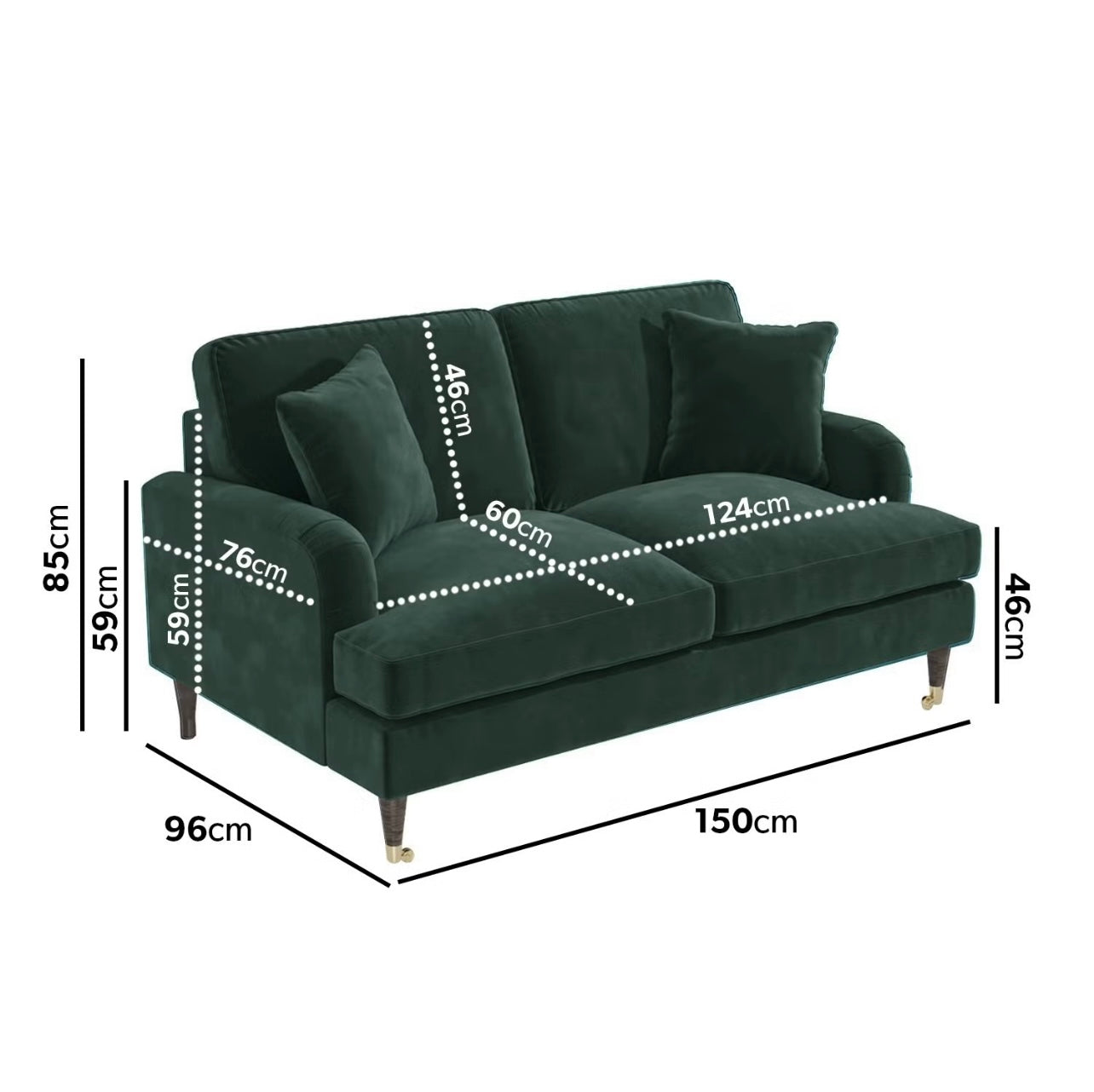 Velvet Sofa 2 Seater Couch Upholstered with Cushions