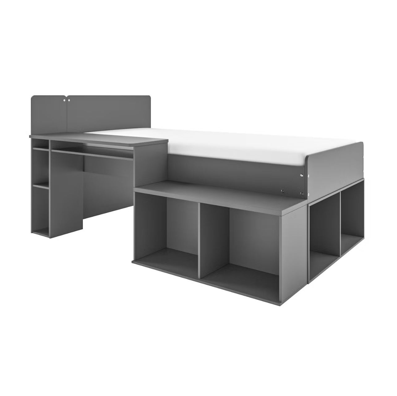 Kids Mid Sleeper Cabin Bed Frame Single with Shelves and Built in Desk