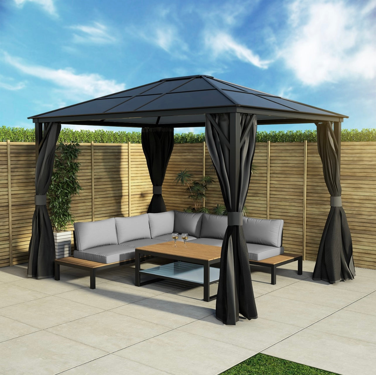Steel Gazebo Grey Garden Outdoor Patio