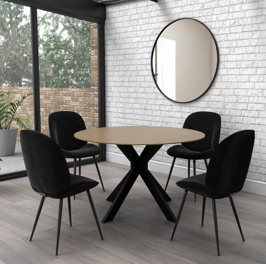 Black Dining Set Table and Four Velvet Chairs