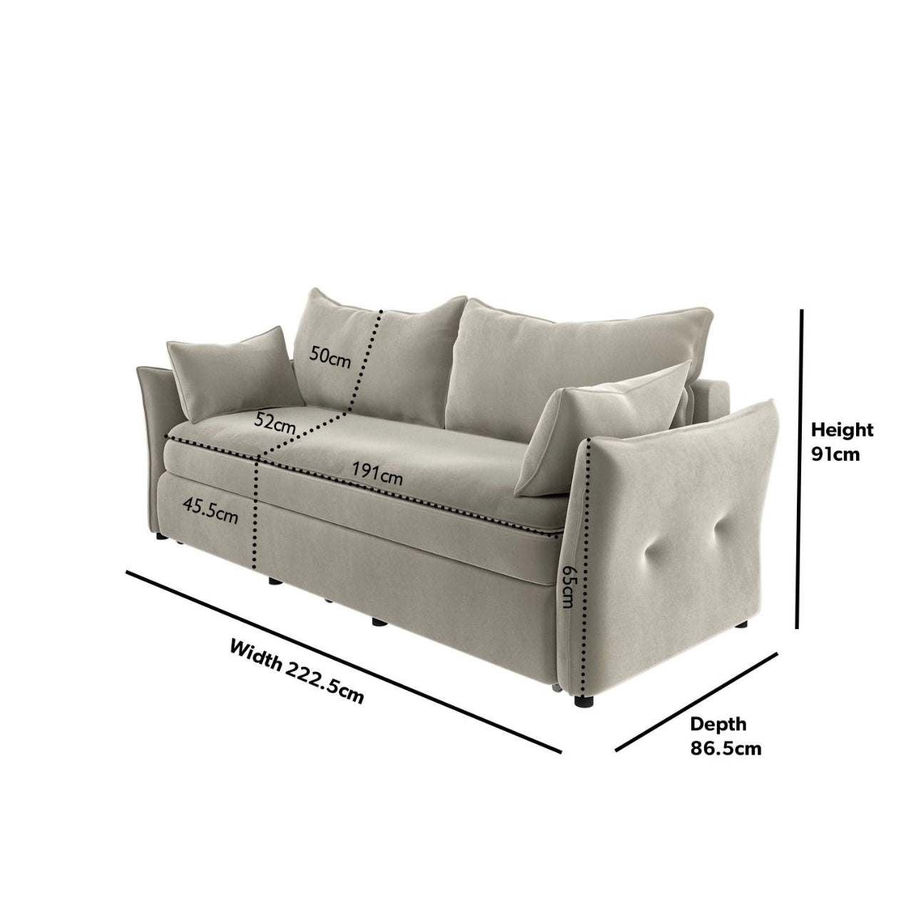 Sofa Bed 3 Seater Velvet Sleeper Sofa with Mattress and Cushions
