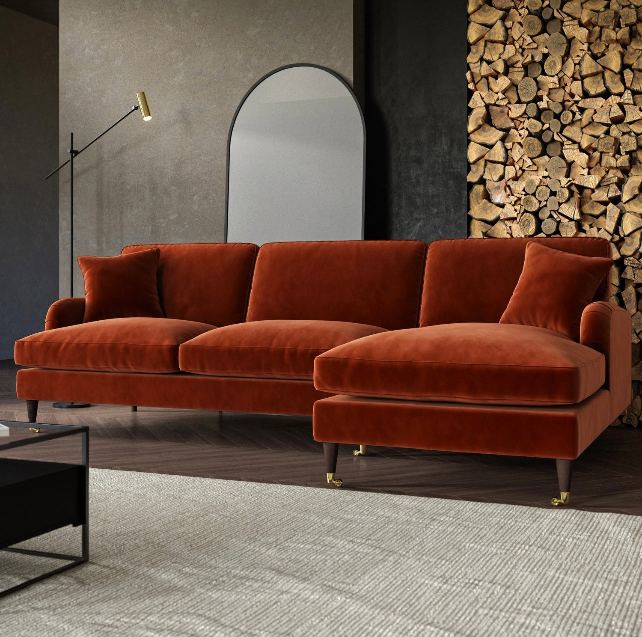 4 Seater Sofa L-Shaped Velvet Corner Couch with Cushions
