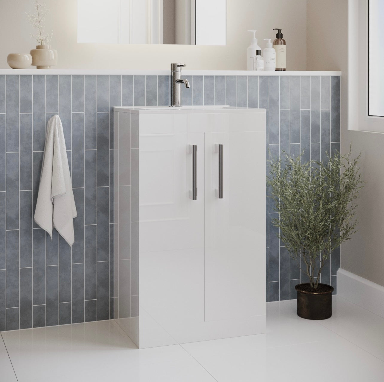 White Vanity Basin Unit Modern Bathroom Ceramic Basin