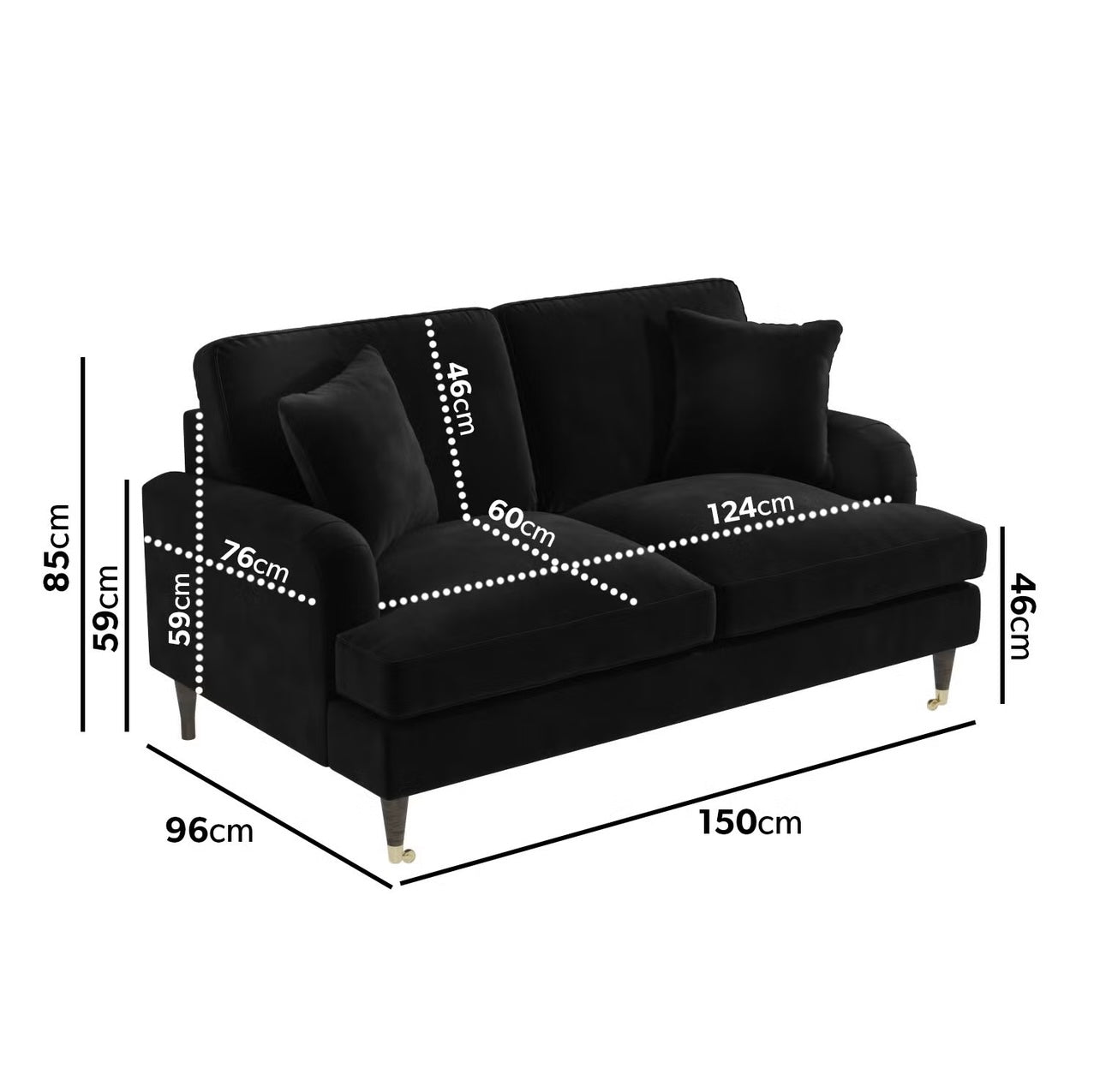 Velvet Sofa 2 Seater Couch Upholstered with Cushions