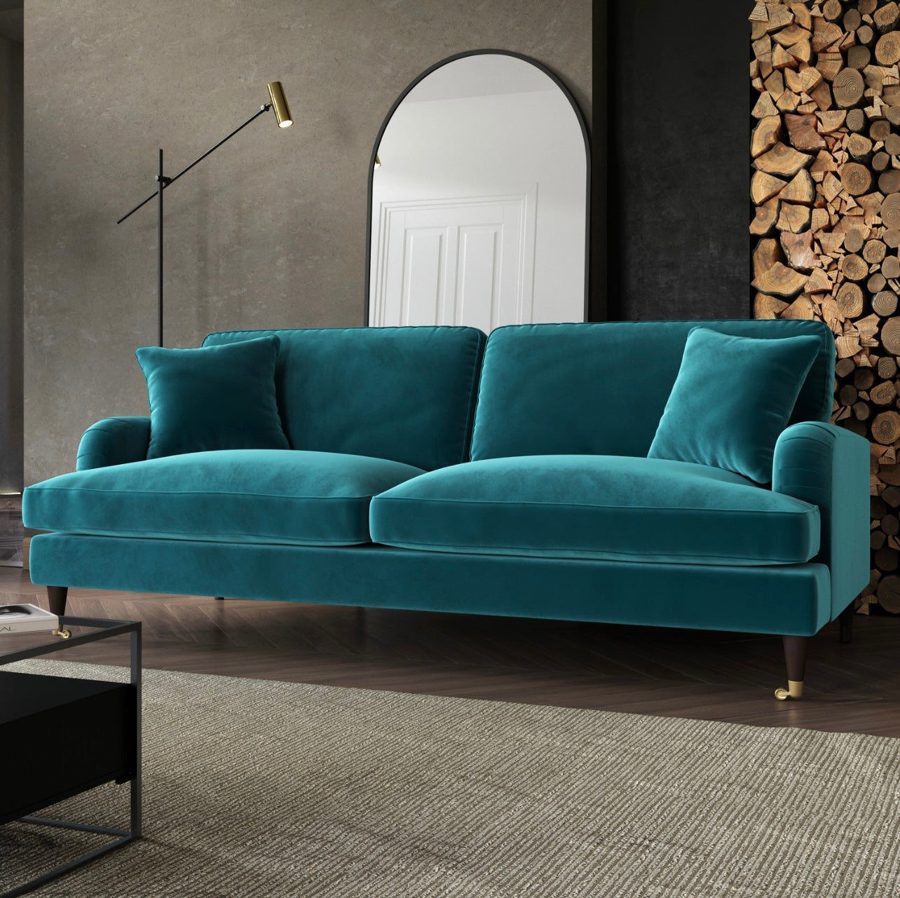 Four Seater Sofa Velvet Couch Upholstered with Cushions