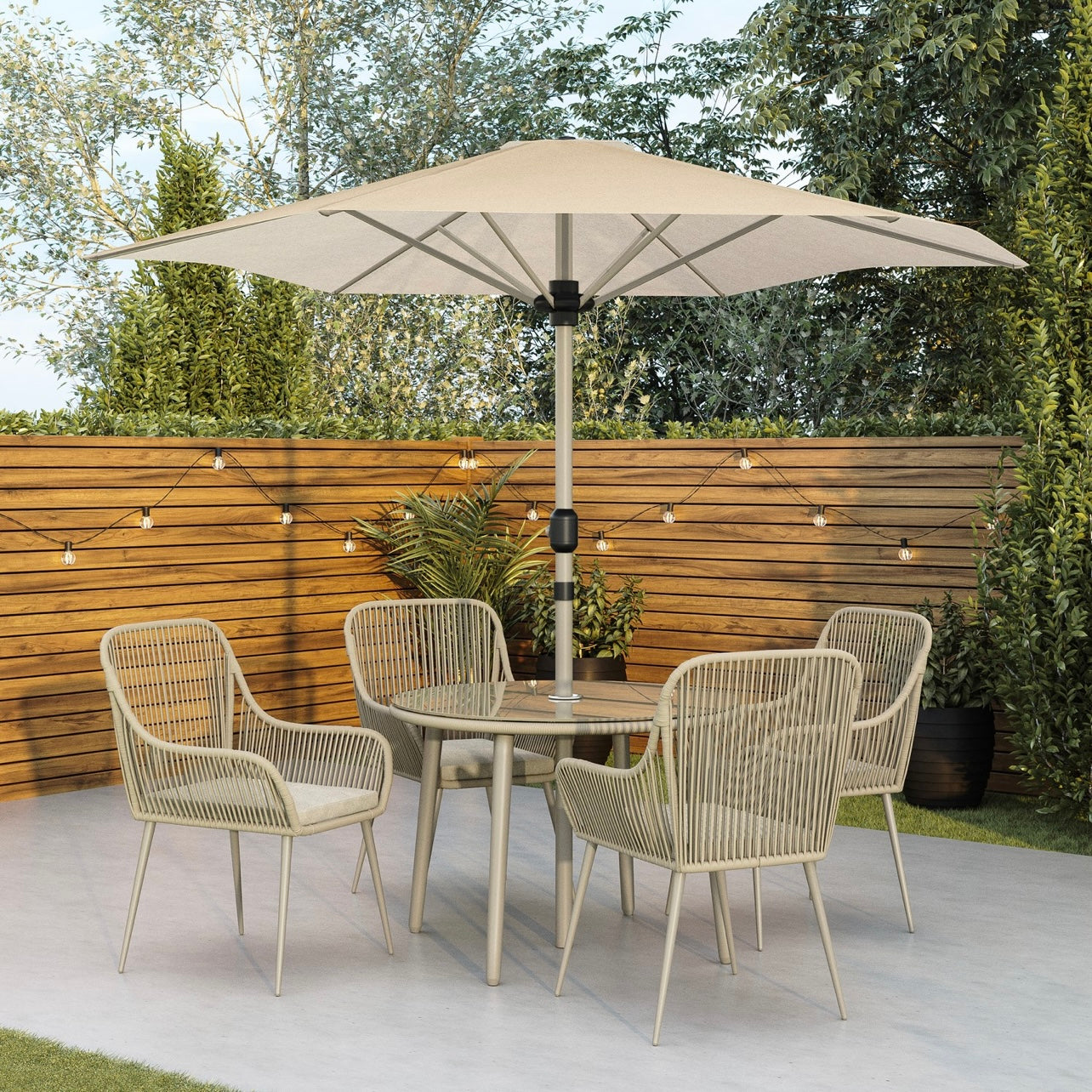 Garden Dining Set 4 Seater with Parasol Outdoor Patio