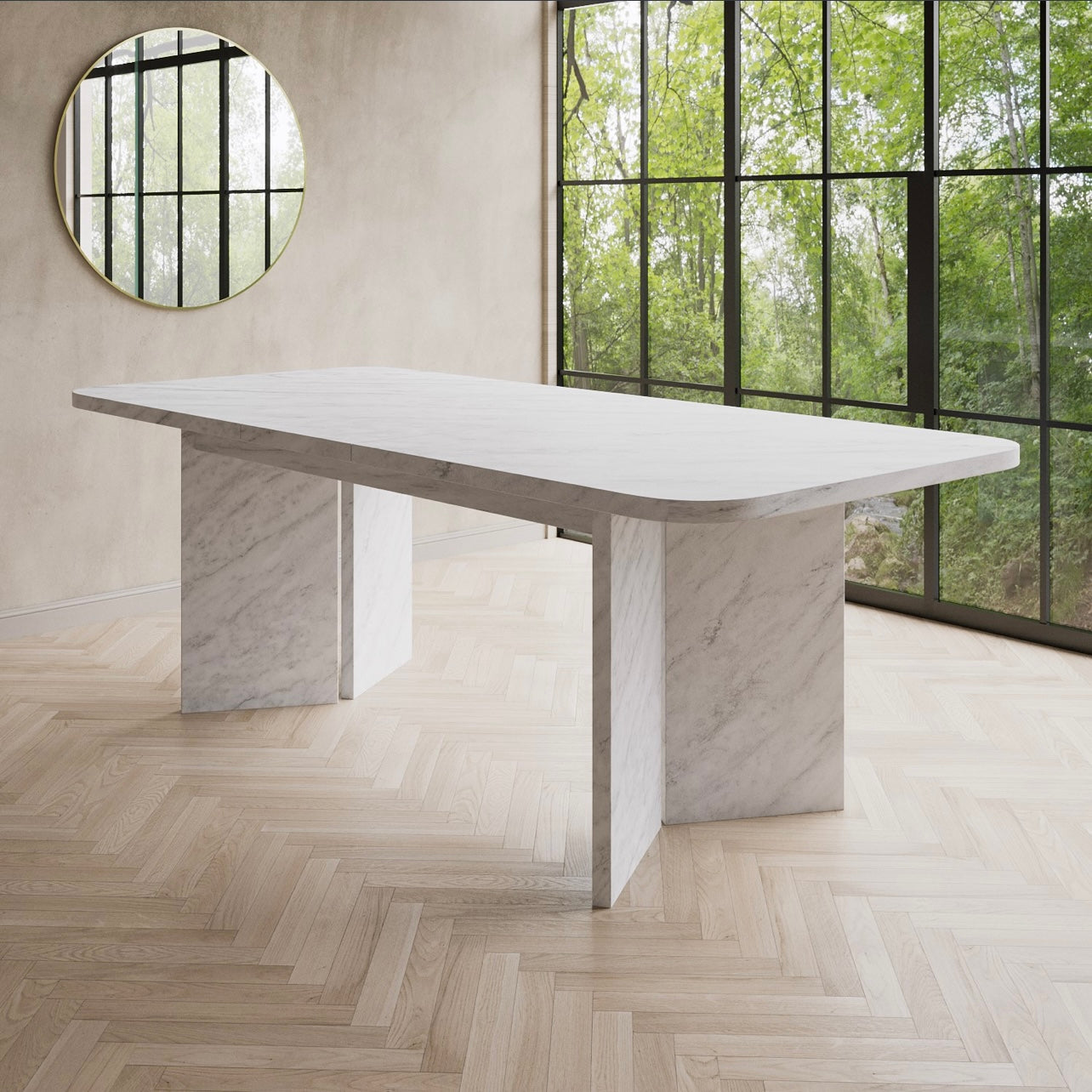 Modern White Dining Table Extendable to Seat 8 Heat Resistant and Scratch Proof