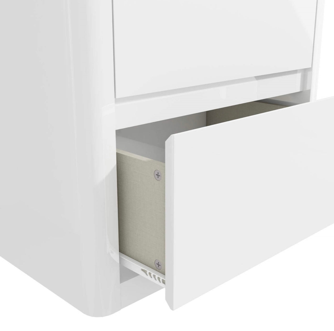 White Bedside Table Wooden 2 Drawers and Curved Edges