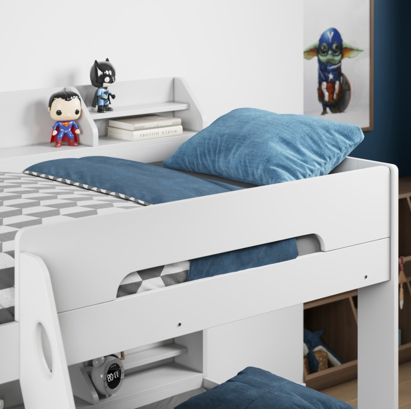 Kids Triple Bunk Bed with Storage and Shelves
