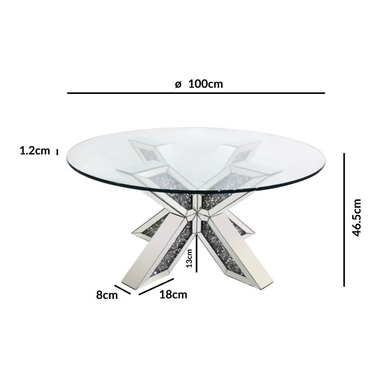 Glass Coffee Table Mirrored Leg Detailing