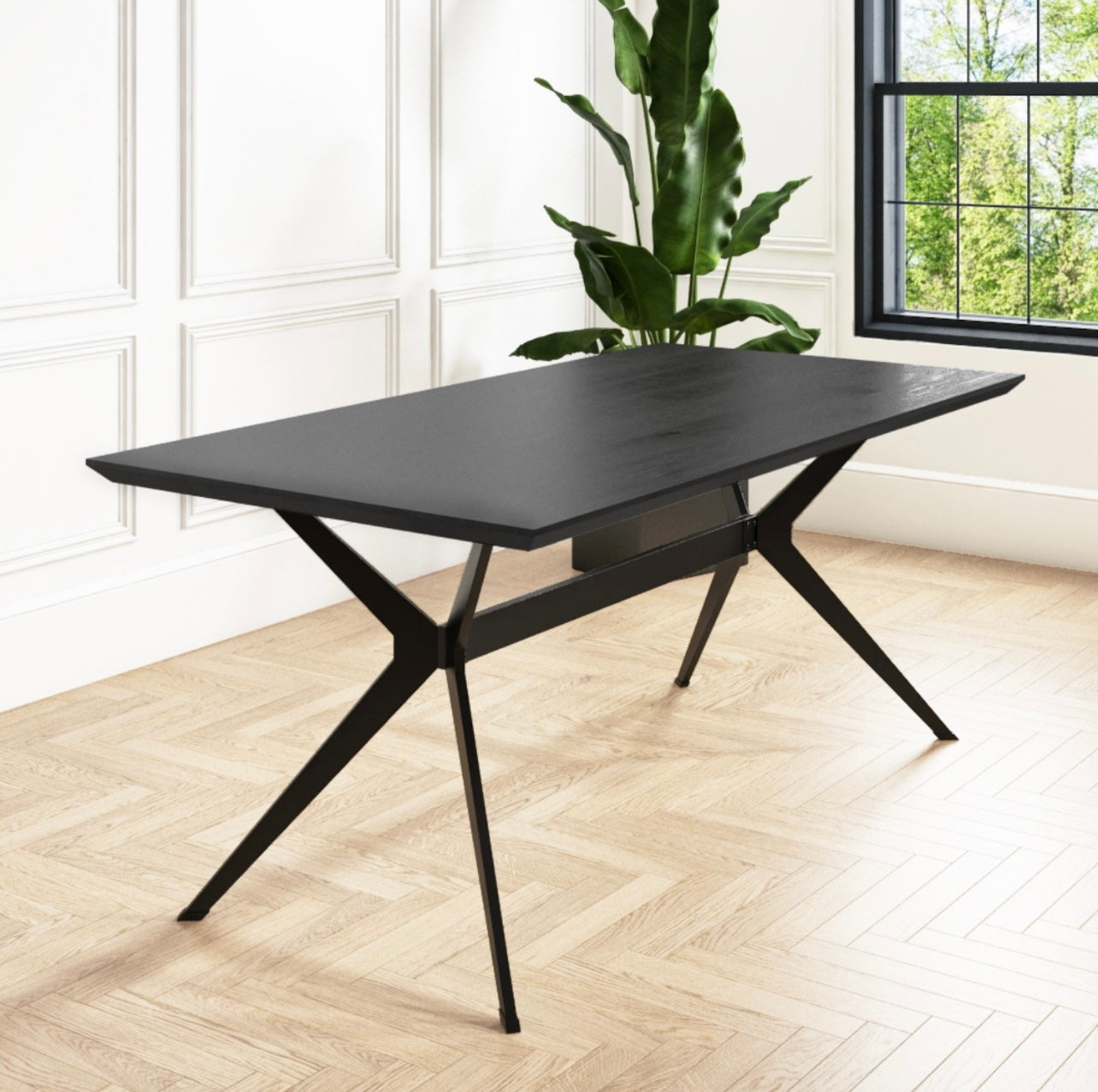 Modern Dining Set Black Table with Six Chairs