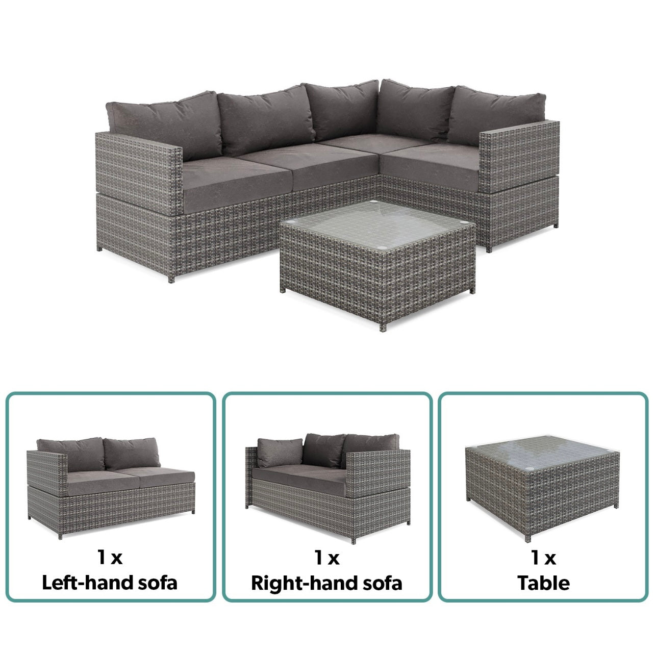 Grey Rattan Garden Sofa Set with Cushions and Table Outdoor Living