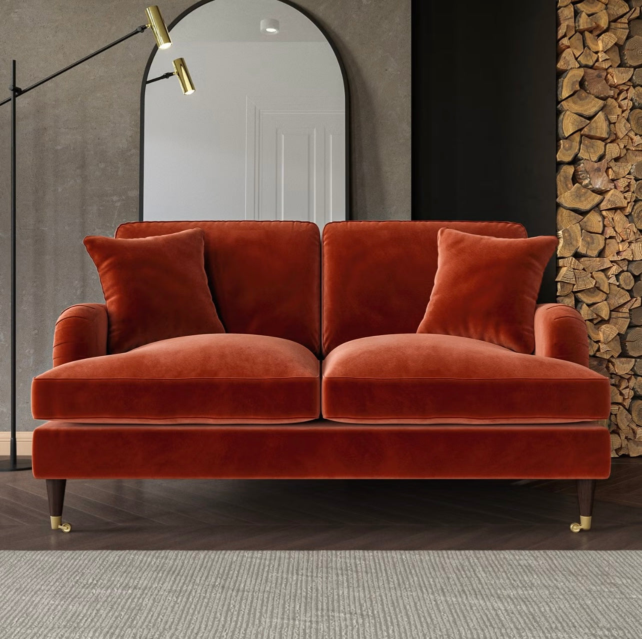 Velvet Sofa 2 Seater Couch Upholstered with Cushions