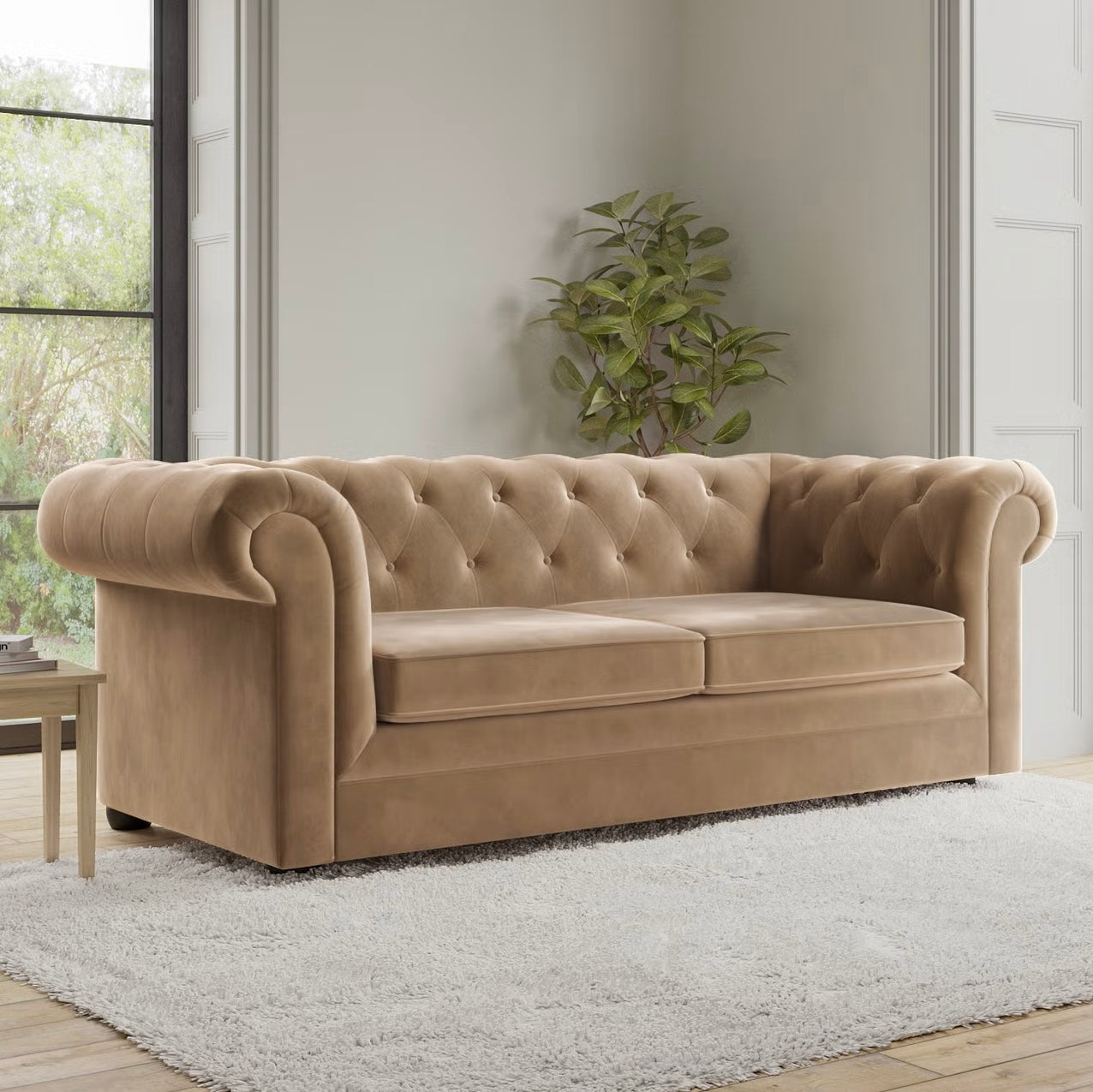 Velvet Sofa Bed Three Seater Sleeper Sofa with Mattress
