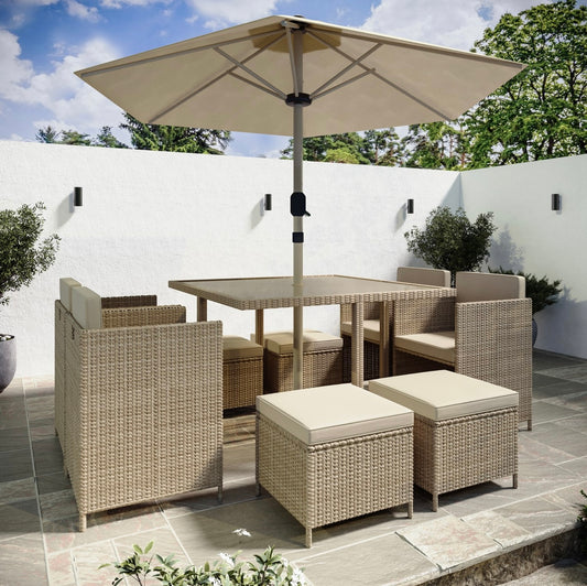 Rattan Garden Dining Set Seats 8 Outdoor Patio