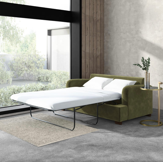 Velvet Sofa Bed 2 Seater Sleeper Sofa with Mattress and Cushions