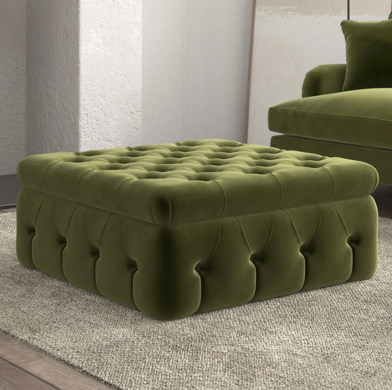 Velvet Footstool Ottoman Pouffe Upholstered Soft Stool