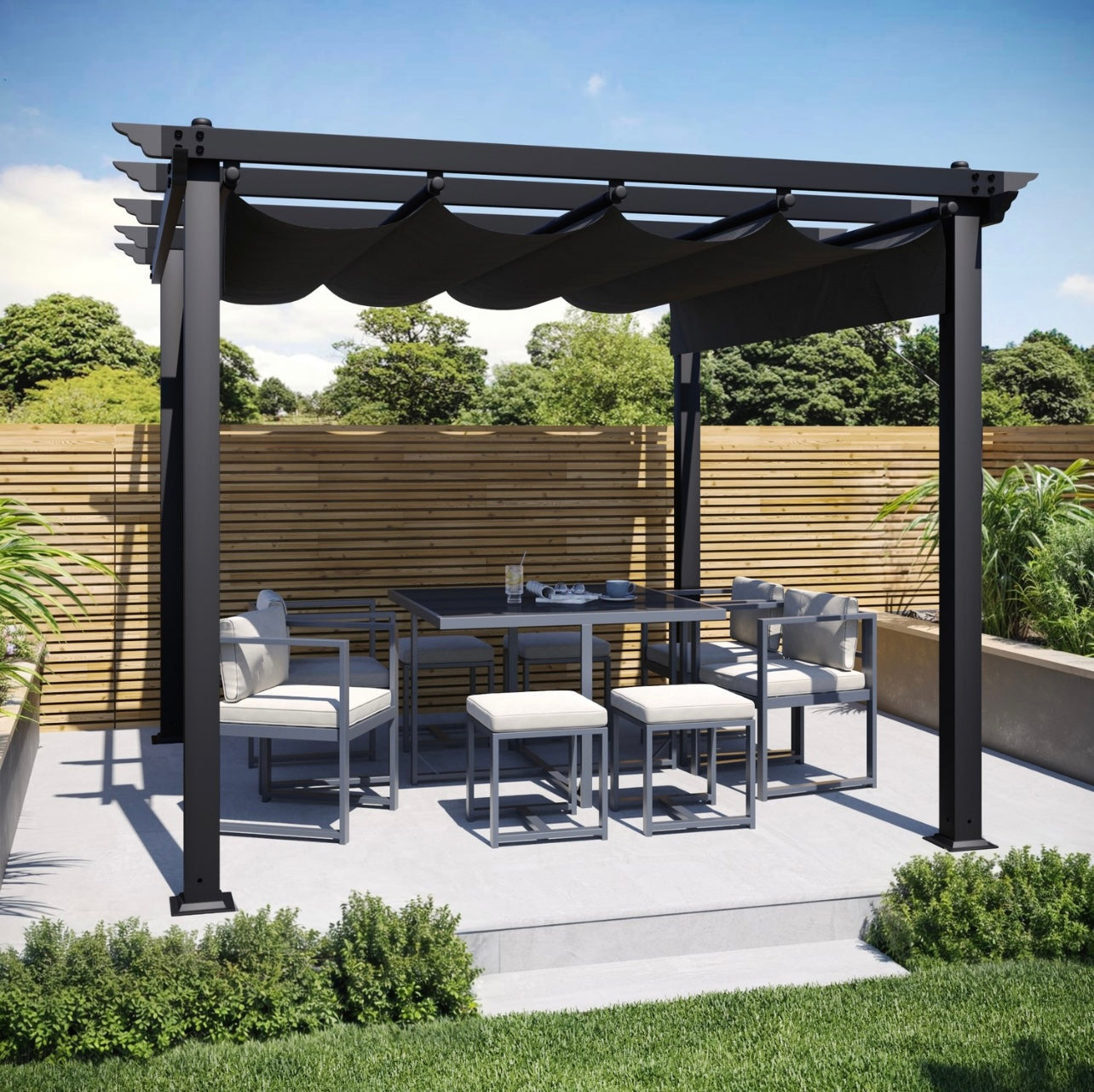 Aluminium Pergola Retractable Canopy Roof Garden Outdoor Patio