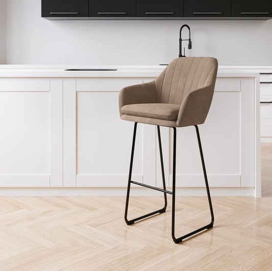Faux Leather Bar Stool Modern with Footrest and Ergonomic Padded Seat
