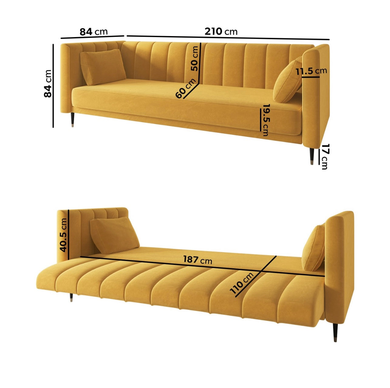 Velvet Sofa Bed 3 Seater Sleeper Sofa with Cushions