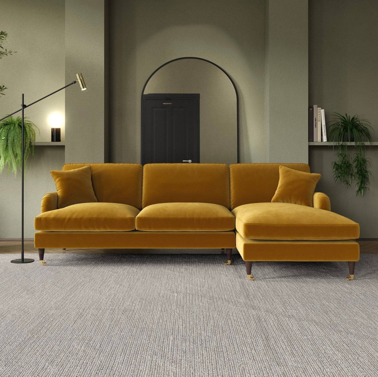 4 Seater Sofa L-Shaped Velvet Corner Couch with Cushions