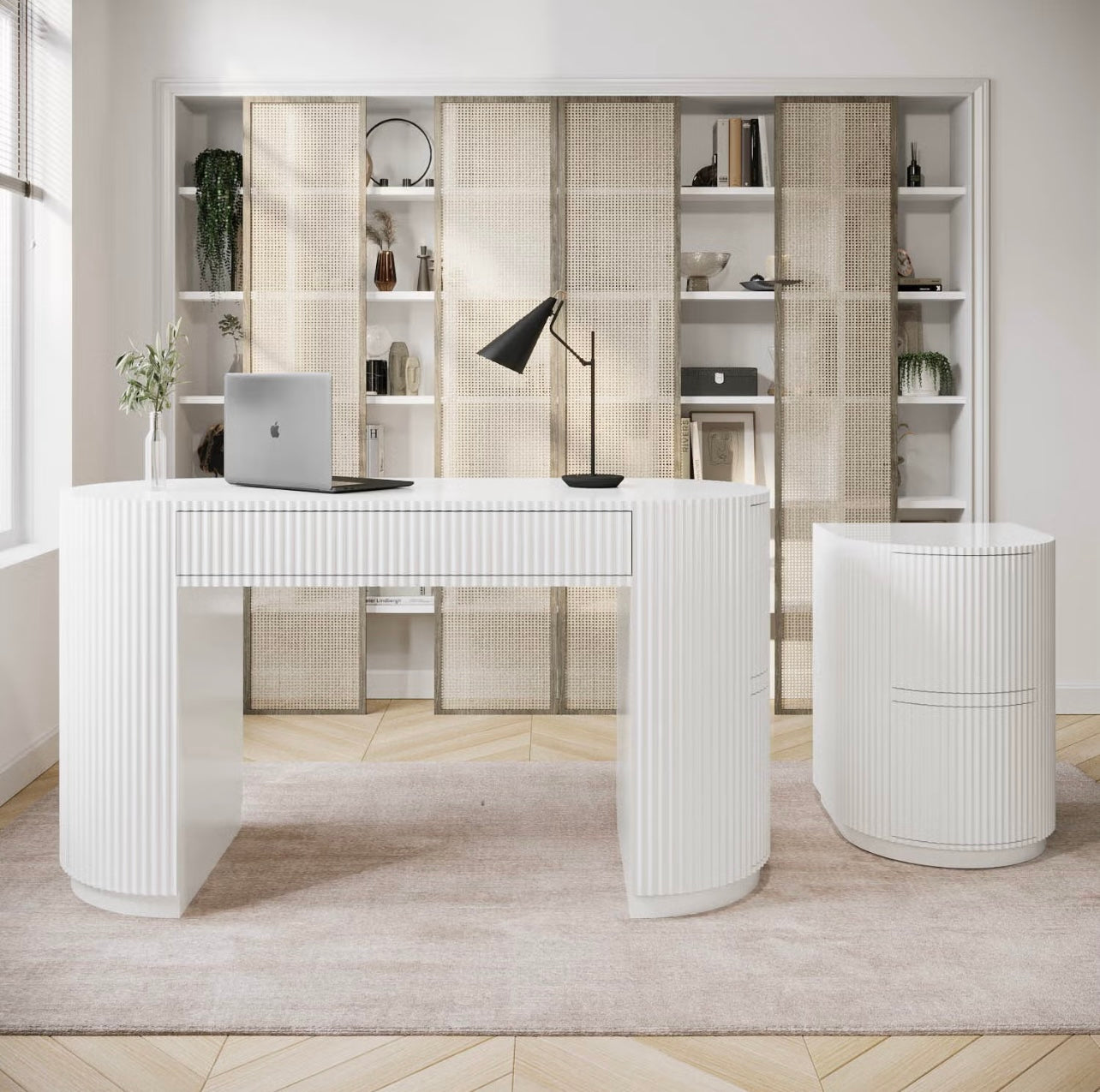 White Home Office Desk Modern Computer Table with Drawers