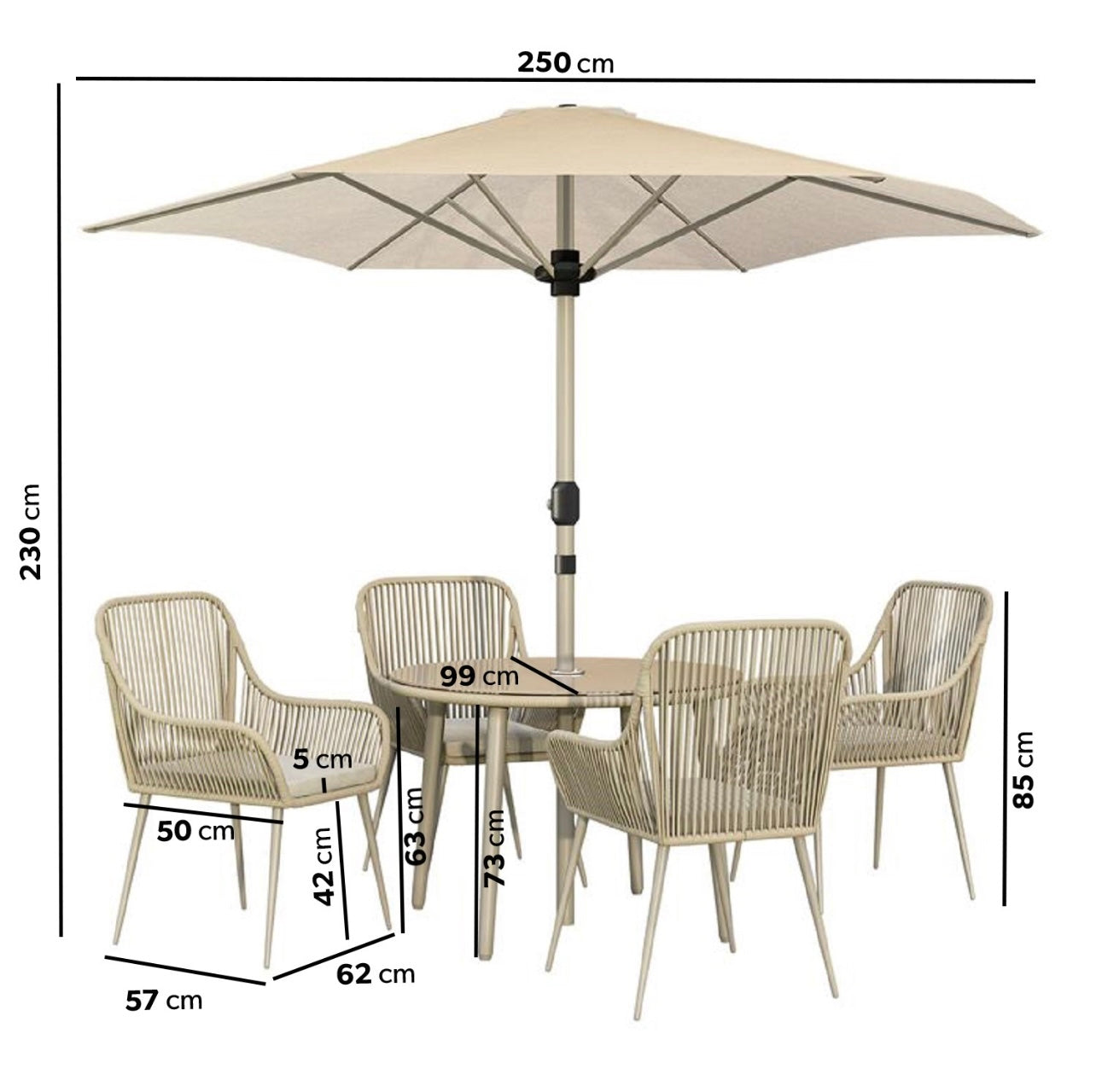 Garden Dining Set 4 Seater with Parasol Outdoor Patio