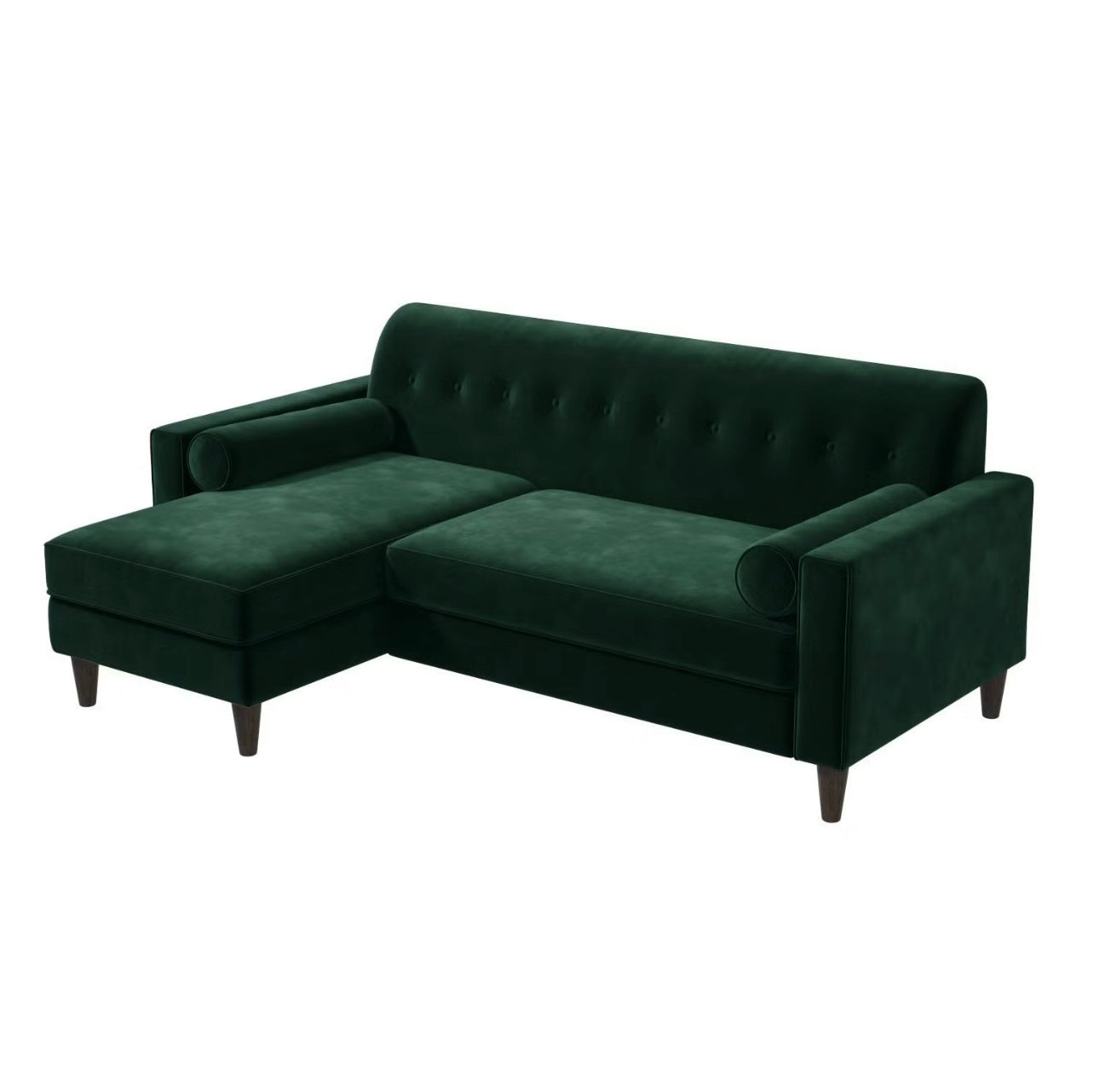 Velvet Corner Sofa Three Seater Couch with Bolster Cushions