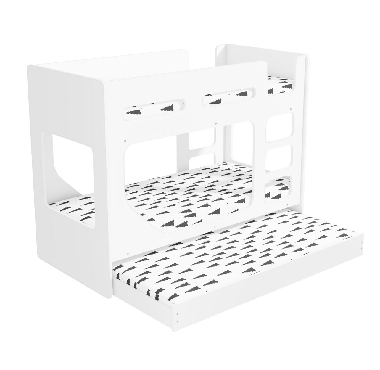 Kids Bunk Bed Wooden Frame Single Sleeper with Pull Out Trundle