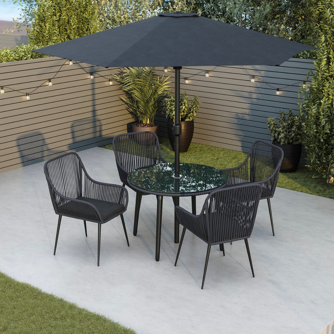 Garden Dining Set 4 Seater with Parasol Outdoor Patio