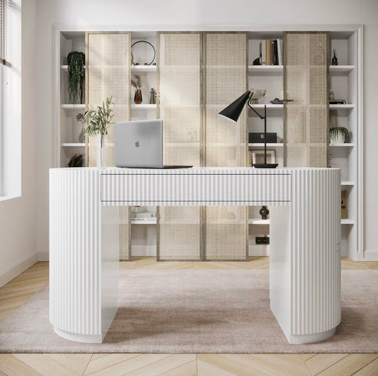 White Home Office Desk Modern Computer Table with Drawers