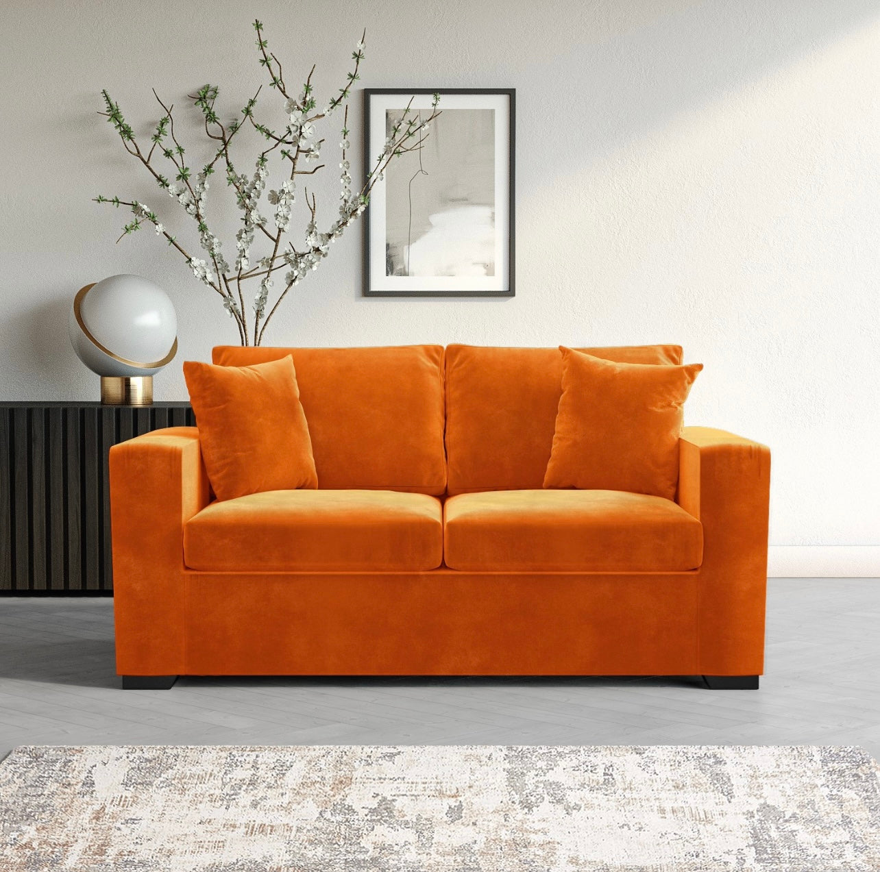 Velvet Sofa Bed 2 Seater Sleeper Sofa with Mattress and Cushions
