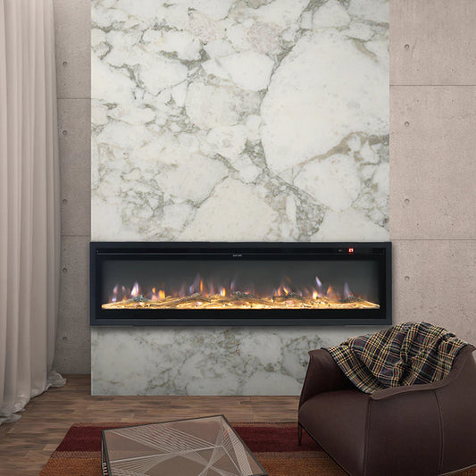 Inset Electric Fire Media Wall with LED Flame