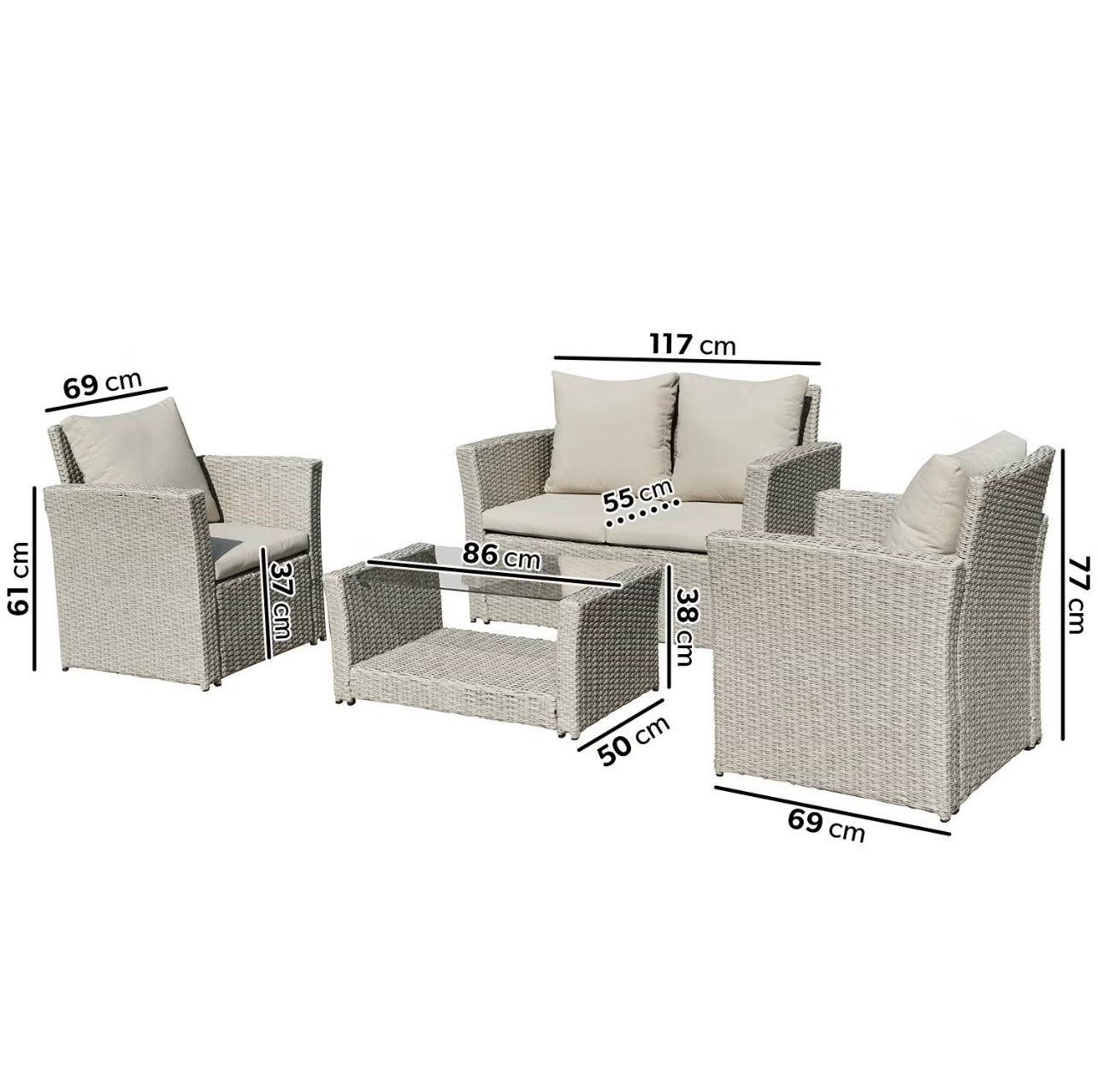 Rattan Garden Sofa Set 4 Seater Outdoor Patio