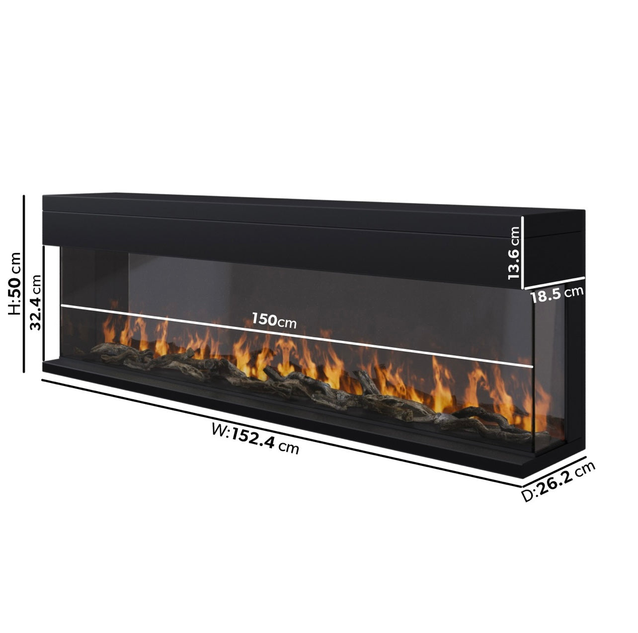Media Wall Inset Electric Fire with LED Flame and Remote Control