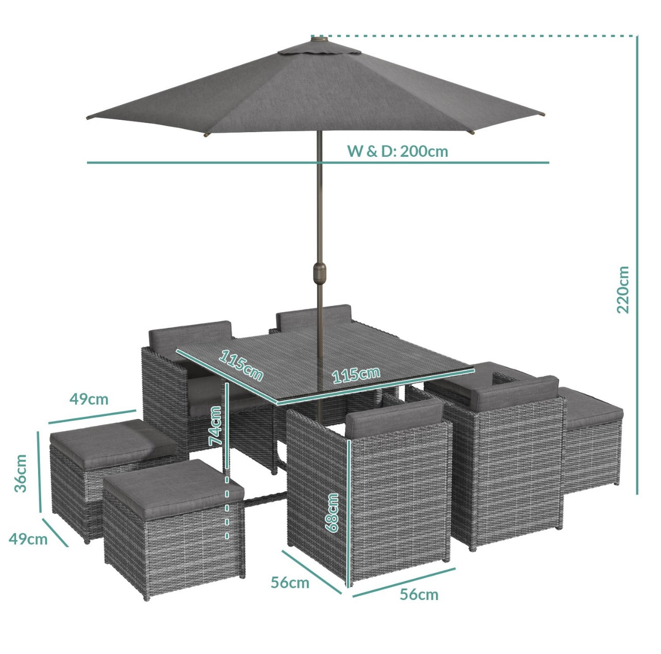 Rattan Garden Grey Dining Set Outdoor Patio