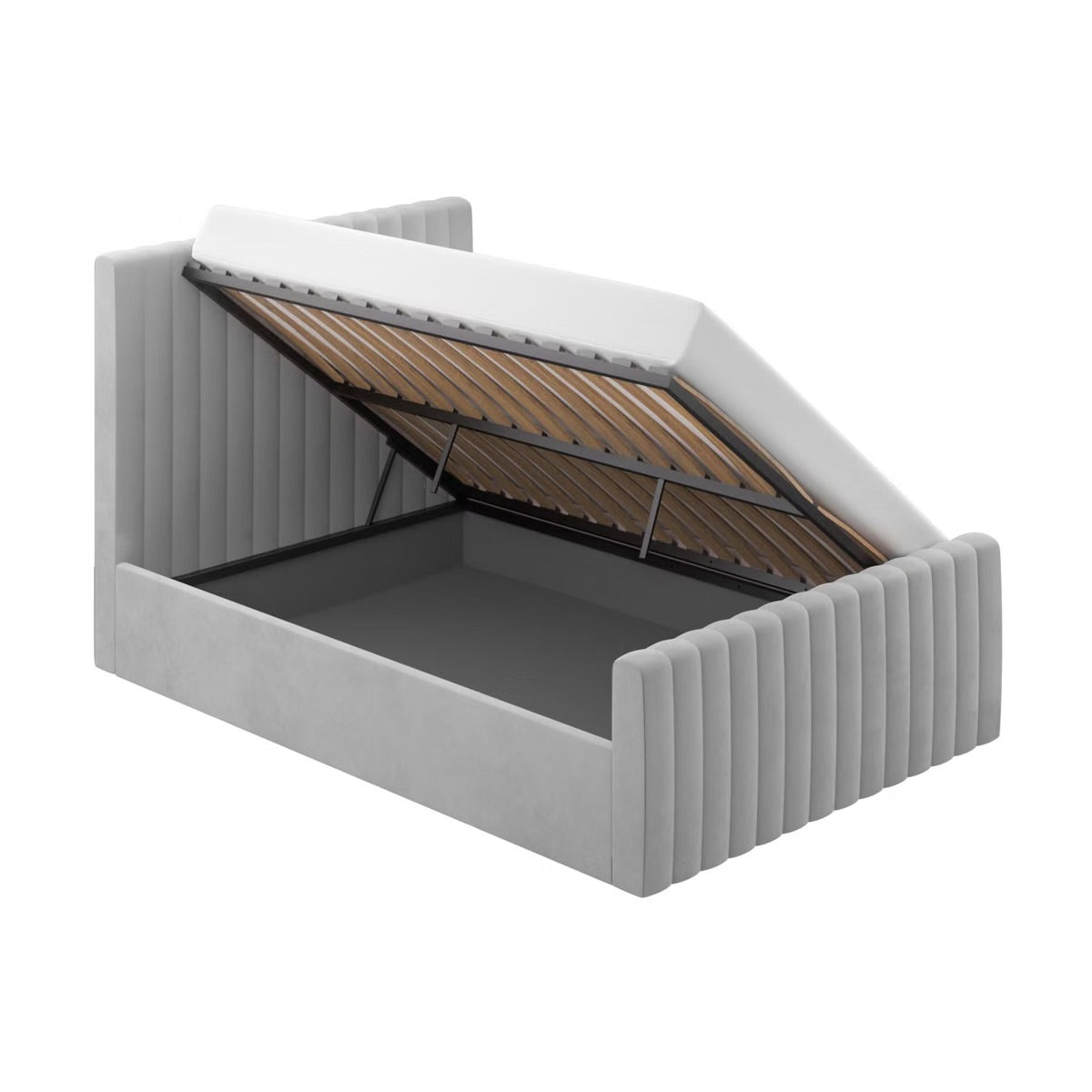 Velvet Double Bed Grey Ottoman with Storage Gas Lift