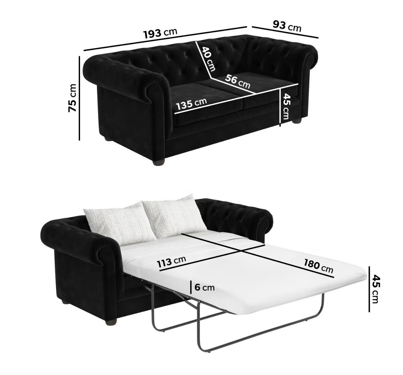 Velvet Sofa Bed Three Seater Sleeper Sofa with Mattress