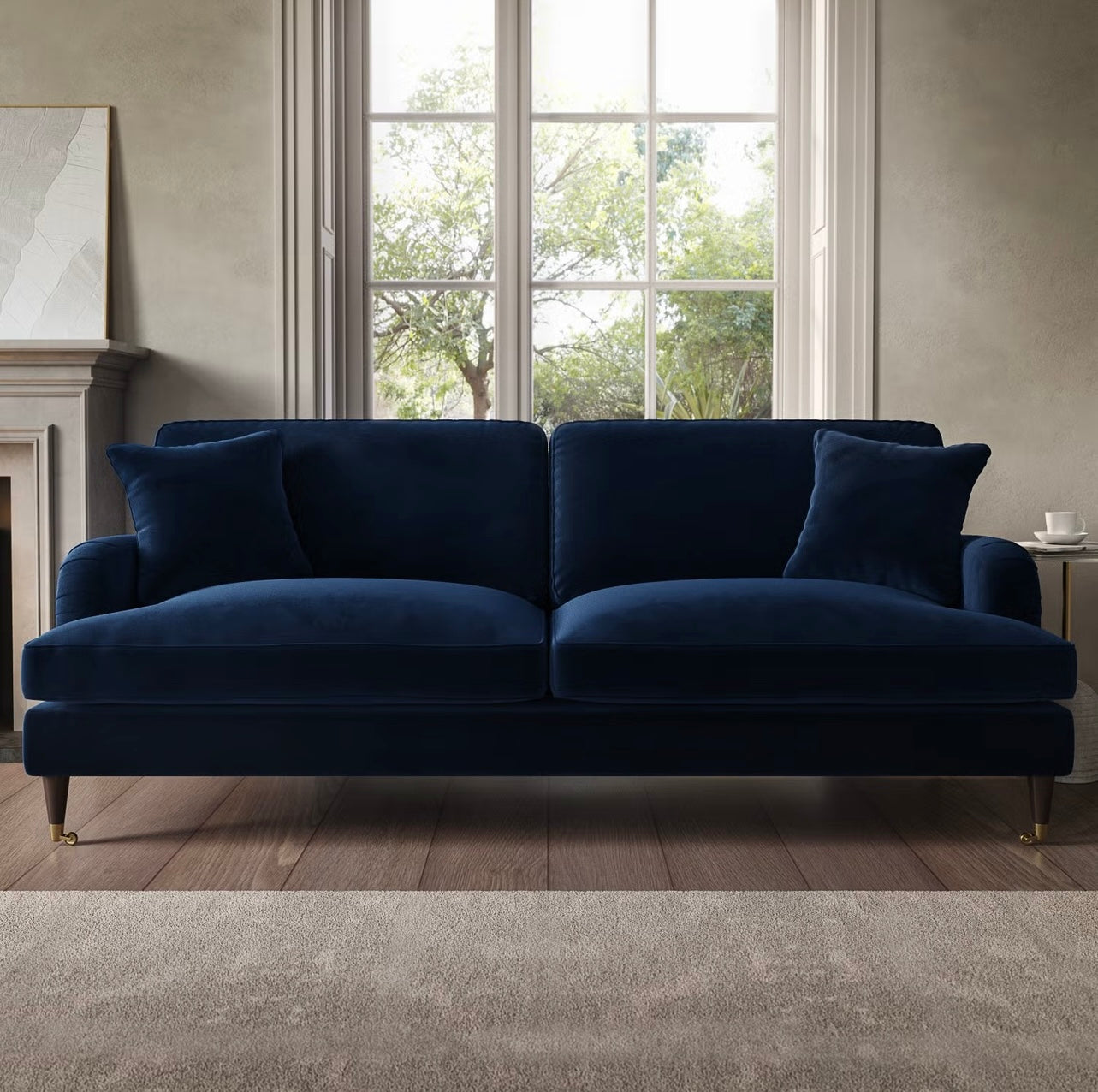 Four Seater Sofa Velvet Couch Upholstered with Cushions