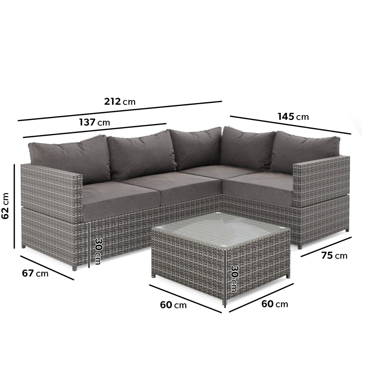 Grey Rattan Garden Sofa Set with Cushions and Table Outdoor Living