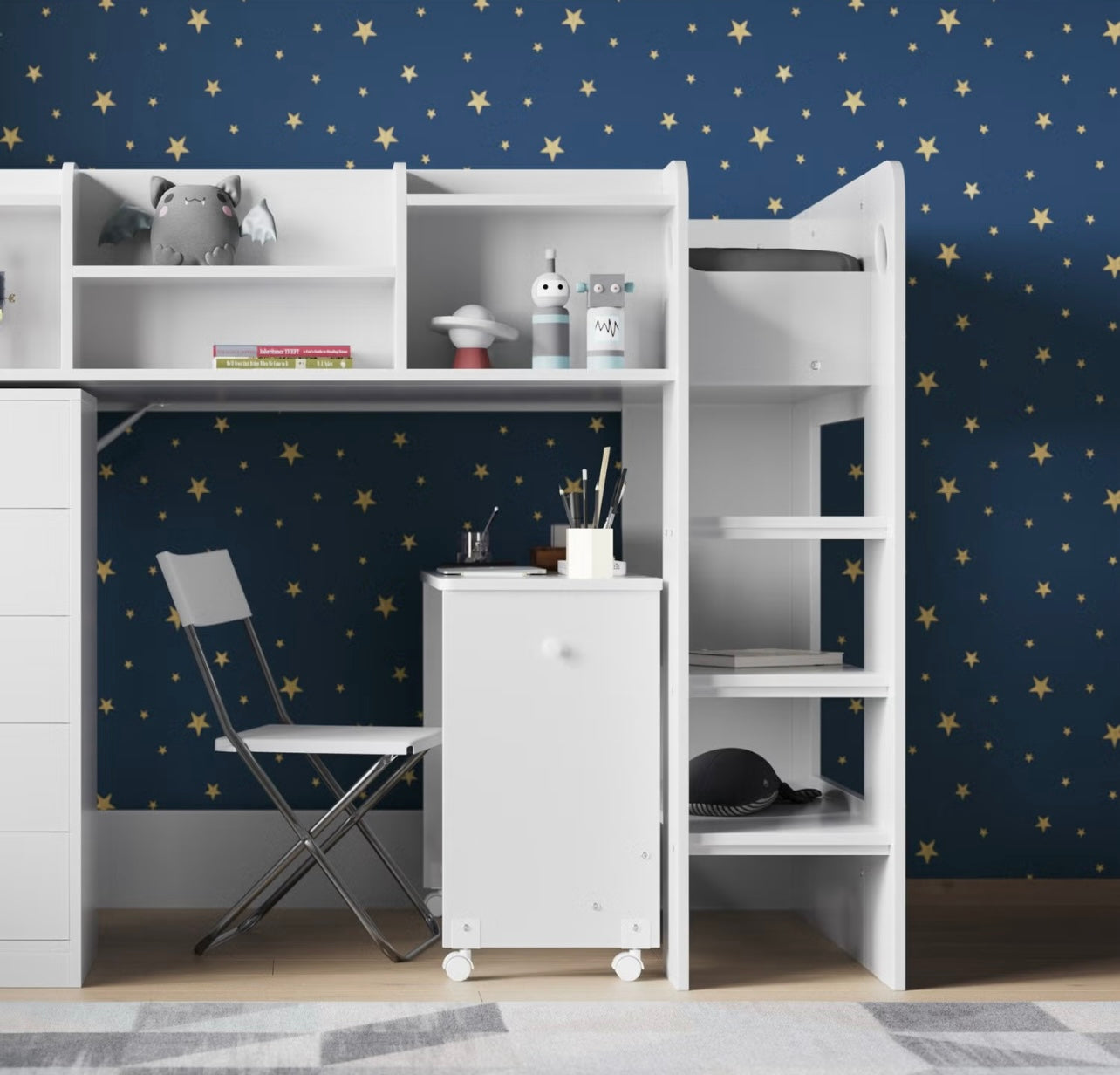 Kids Single High Sleeper Bed Frame with Storage and Desk